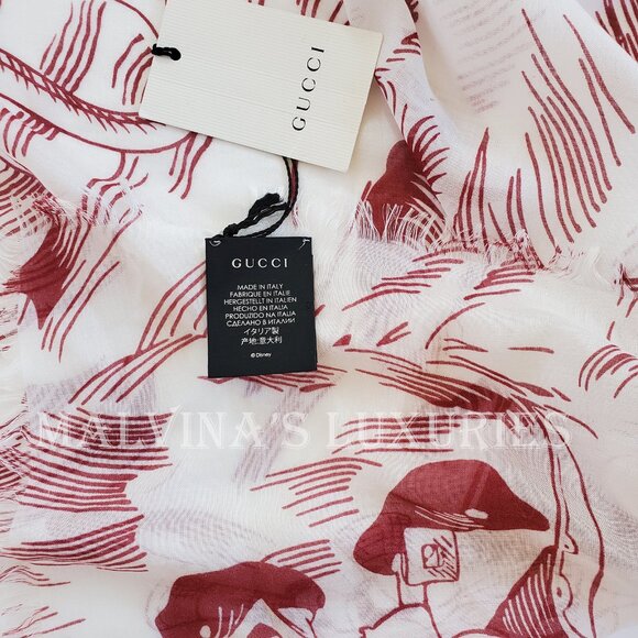 GUCCI SCARF 463508 DISNEY SEA STORM PRINT RED WHITE MODAL SILK SQUARE 55" - Picture 12 of 16